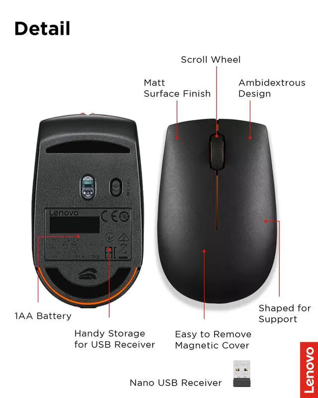 Alt view image 6 of 7 - 300 Wireless Mouse, Black, Computer Mouse for PC and Laptop with Windows, Ambidextrous Design, 2.4 GHz Nano USB Receiver, 12 Month Battery Life