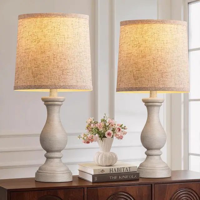 Main image of 22" Farmhouse Table Lamps Set of 2, Rustic Bedside Lamps for Bedroom | Lamps for Living Room, Night Stands, End Table, Office, Desk, Clearance, Boho Decor, Linen Shades