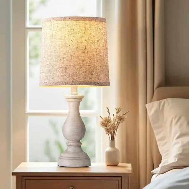 Alt view image 2 of 7 - 22" Farmhouse Table Lamps Set of 2, Rustic Bedside Lamps for Bedroom | Lamps for Living Room, Night Stands, End Table, Office, Desk, Clearance, Boho Decor, Linen Shades
