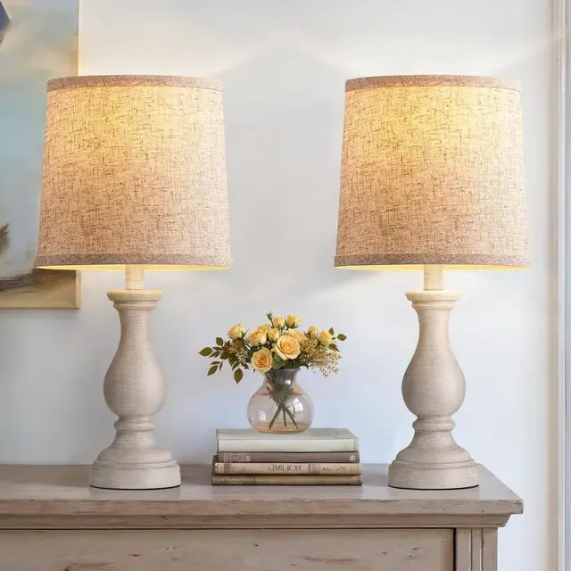 Alt view image 4 of 7 - 22" Farmhouse Table Lamps Set of 2, Rustic Bedside Lamps for Bedroom | Lamps for Living Room, Night Stands, End Table, Office, Desk, Clearance, Boho Decor, Linen Shades