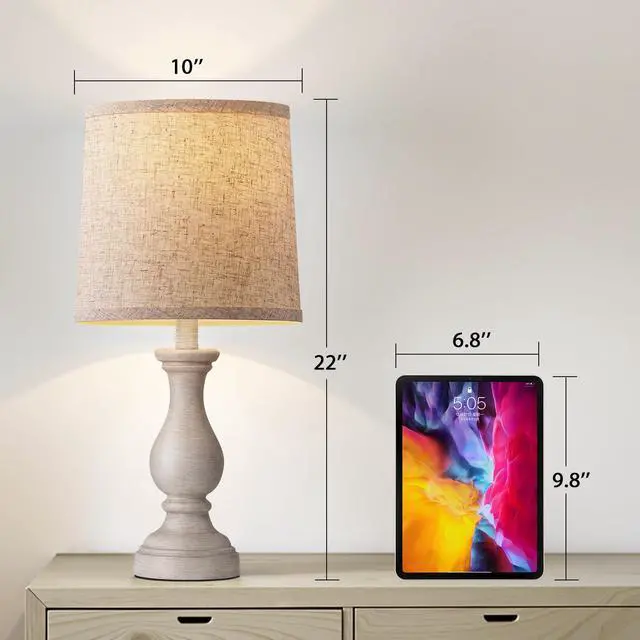 Alt view image 5 of 7 - 22" Farmhouse Table Lamps Set of 2, Rustic Bedside Lamps for Bedroom | Lamps for Living Room, Night Stands, End Table, Office, Desk, Clearance, Boho Decor, Linen Shades