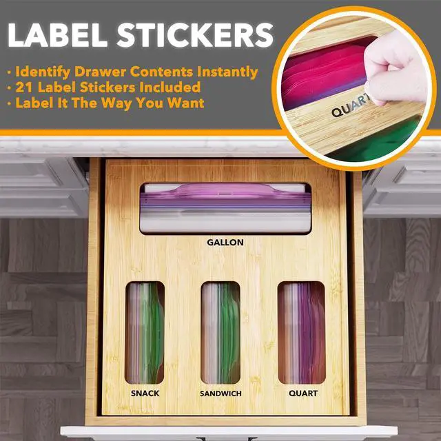 Alt view image 3 of 6 - Bag Storage Organizer for Kitchen Drawer, Bamboo Organizer, Compatible with Gallon, Quart, Sandwich and Snack Variety Size Bag (1 Box 4 Slots)