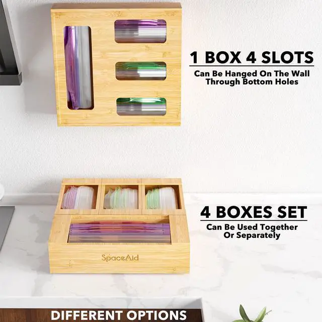 Alt view image 6 of 6 - Bag Storage Organizer for Kitchen Drawer, Bamboo Organizer, Compatible with Gallon, Quart, Sandwich and Snack Variety Size Bag (1 Box 4 Slots)