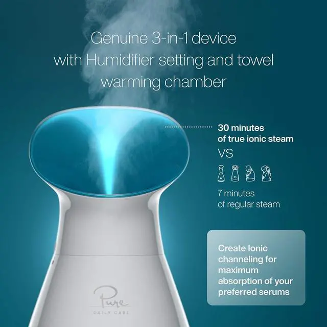 Alt view image 3 of 7 - NanoSteamer Large 3-in-1 Nano Ionic Facial Steamer with Precise Temp Control - Humidifier - Unclogs Pores - Blackheads - Spa Quality - Bonus 5 Piece Stainless Steel Skin Kit (Teal)