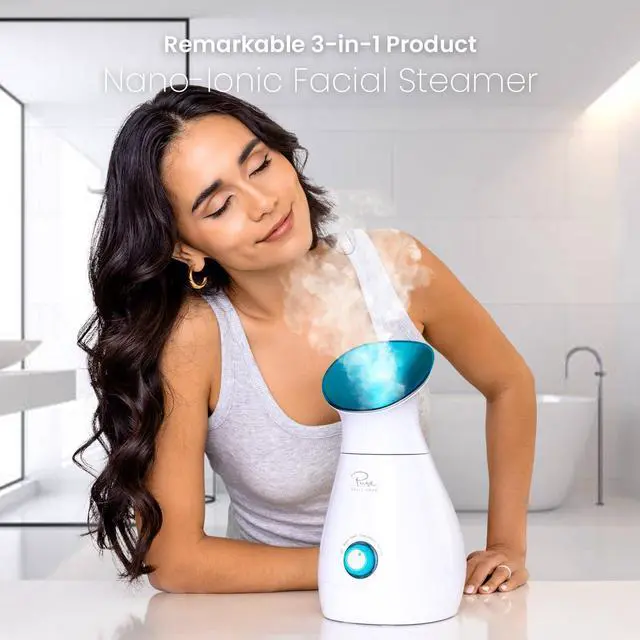 Alt view image 5 of 7 - NanoSteamer Large 3-in-1 Nano Ionic Facial Steamer with Precise Temp Control - Humidifier - Unclogs Pores - Blackheads - Spa Quality - Bonus 5 Piece Stainless Steel Skin Kit (Teal)