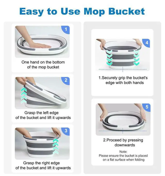 Alt view image 2 of 7 - 16L Collapsible Mop Bucket with Handles - Space Saving Foldable Silicone Tub for Cleaning, Laundry, Storage - Portable Wash Basin for Home & Car - 4.2 Gallon Compact Utility Bucket