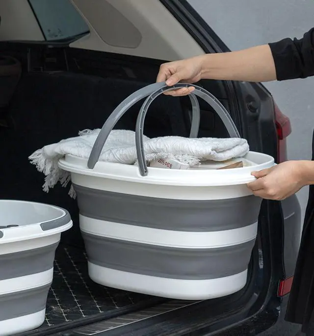 Alt view image 6 of 7 - 16L Collapsible Mop Bucket with Handles - Space Saving Foldable Silicone Tub for Cleaning, Laundry, Storage - Portable Wash Basin for Home & Car - 4.2 Gallon Compact Utility Bucket