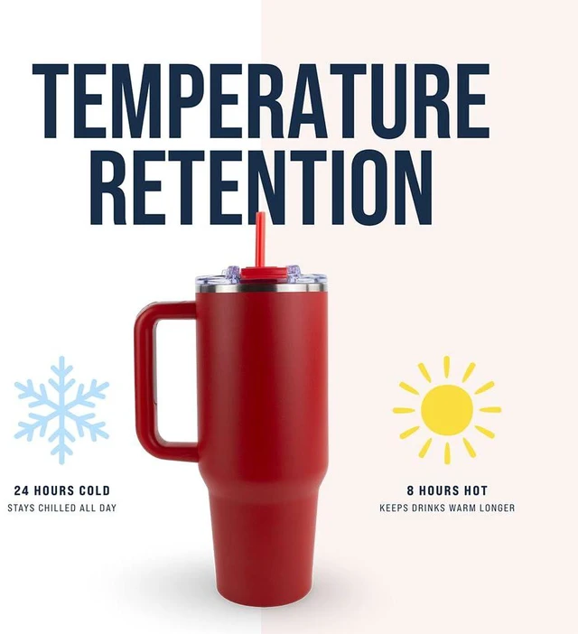 Alt view image 2 of 7 - Big Swig 40oz Tumbler with Handle and Straw - Red, 40 oz Tumbler, Insulated Cup with Handle, 40oz Water Bottle with Straw, Thermal Cups, Leak Proof Lid, Travel Mugs, Stainless Steel