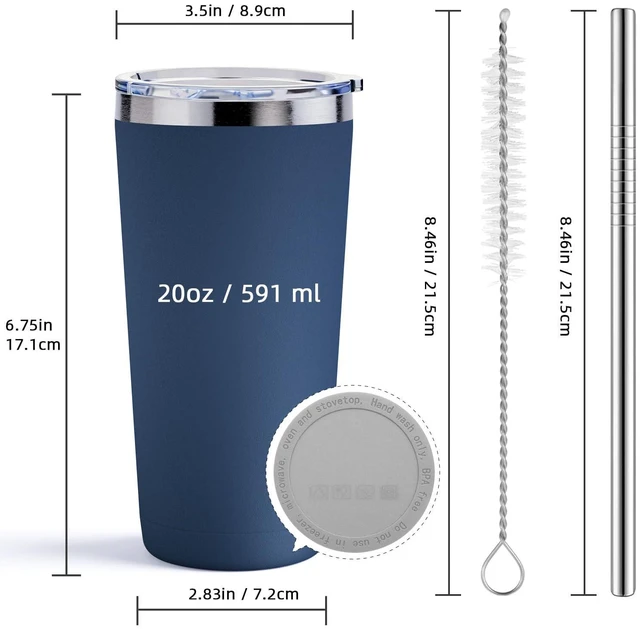 Alt view image 2 of 7 - 20oz Travel Coffee Tumbler, 18/8 Stainless Steel Cup 1 Pack Brown | Double Wall Vacuum Retains Hot and Cold Drinks. Car Cup Holder Friendly Design Includes Straw, Brush and Silicone Base Pad.