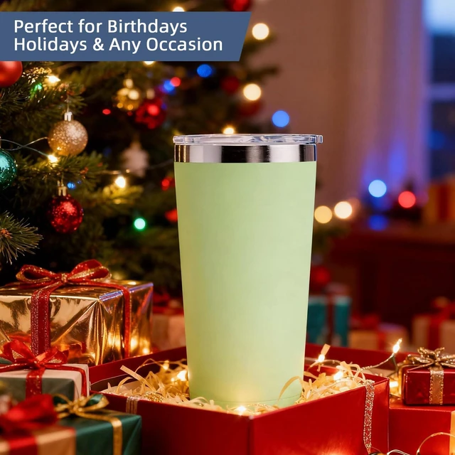 Alt view image 7 of 7 - 20oz Travel Coffee Tumbler, 18/8 Stainless Steel Cup 1 Pack Brown | Double Wall Vacuum Retains Hot and Cold Drinks. Car Cup Holder Friendly Design Includes Straw, Brush and Silicone Base Pad.