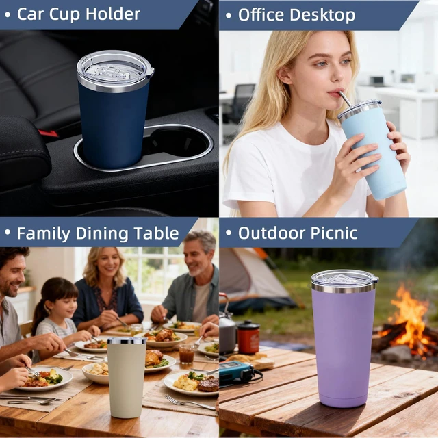Alt view image 6 of 7 - 20oz Travel Coffee Tumbler, 18/8 Stainless Steel Cup 1 Pack Brown | Double Wall Vacuum Retains Hot and Cold Drinks. Car Cup Holder Friendly Design Includes Straw, Brush and Silicone Base Pad.