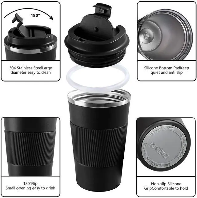 Alt view image 2 of 6 - Insulated Travel Coffee Mug, Stainless Steel Coffee Cup with Leakproof Lid