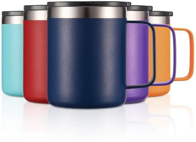 Alt view image 2 of 7 - 12oz Stainless Steel Insulated Coffee Mug with Handle, Double Wall Vacuum Travel Mug, Tumbler Cup with Sliding Lid, Navy