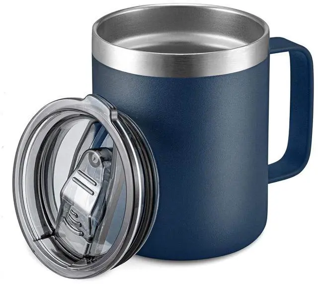 Main image of 12oz Stainless Steel Insulated Coffee Mug with Handle, Double Wall Vacuum Travel Mug, Tumbler Cup with Sliding Lid, Navy