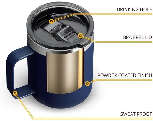 Alt view image 5 of 7 - 12oz Stainless Steel Insulated Coffee Mug with Handle, Double Wall Vacuum Travel Mug, Tumbler Cup with Sliding Lid, Navy