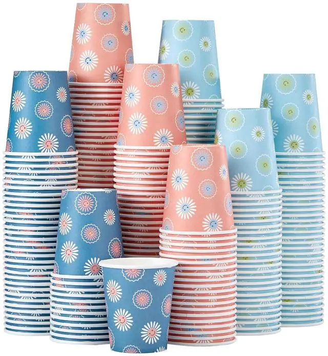 Main image of 300 Pack 5 oz Paper Cups, Disposable Bathroom Cups, Small Mouthwash Cups, Hot/Cold Beverage Drinking Mini Cup for Party, Picnic, BBQ, Travel (Daisy)