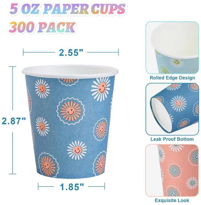 Alt view image 4 of 7 - 300 Pack 5 oz Paper Cups, Disposable Bathroom Cups, Small Mouthwash Cups, Hot/Cold Beverage Drinking Mini Cup for Party, Picnic, BBQ, Travel (Daisy)