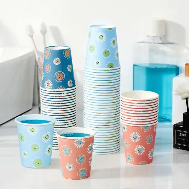 Alt view image 6 of 7 - 300 Pack 5 oz Paper Cups, Disposable Bathroom Cups, Small Mouthwash Cups, Hot/Cold Beverage Drinking Mini Cup for Party, Picnic, BBQ, Travel (Daisy)
