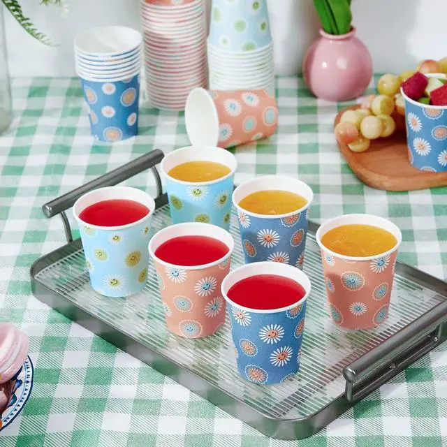 Alt view image 7 of 7 - 300 Pack 5 oz Paper Cups, Disposable Bathroom Cups, Small Mouthwash Cups, Hot/Cold Beverage Drinking Mini Cup for Party, Picnic, BBQ, Travel (Daisy)