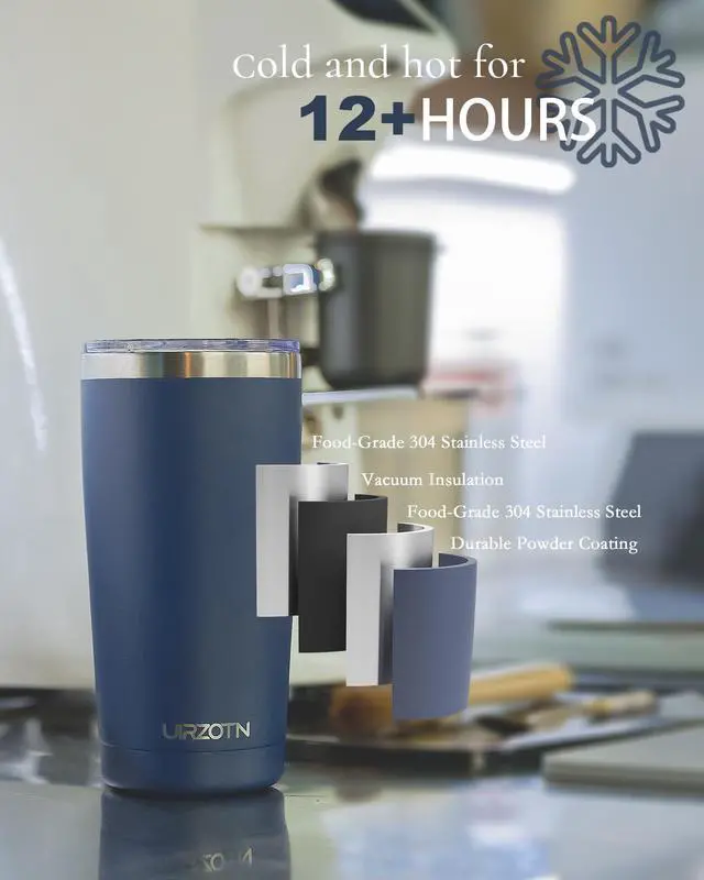 Alt view image 3 of 5 - Travel Coffee Tumbler 20oz, Travel Coffee Mug with Dual Lids and Straw, Stainless Steel Double Wall Vacuum Insulated Tumbler for Hot/Iced Drinks (Textured Matte, Navy Blue)