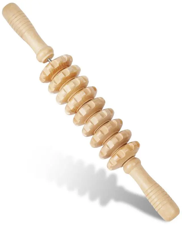 Main image of Manual Wooden Fascia Massage Roller Trigger Points for Release Cellulite Sore Muscle Blasting (Straight-9-Wheel)