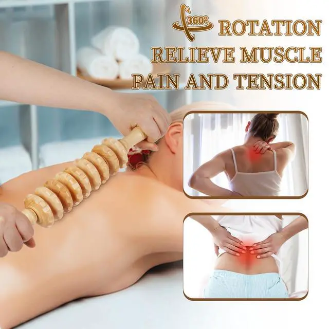 Alt view image 3 of 6 - Manual Wooden Fascia Massage Roller Trigger Points for Release Cellulite Sore Muscle Blasting (Straight-9-Wheel)
