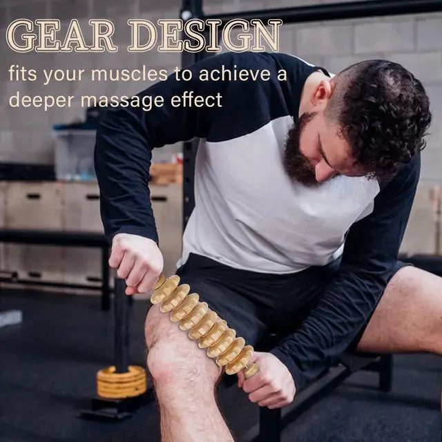 Alt view image 4 of 6 - Manual Wooden Fascia Massage Roller Trigger Points for Release Cellulite Sore Muscle Blasting (Straight-9-Wheel)
