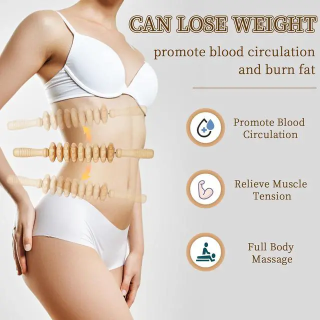 Alt view image 5 of 6 - Manual Wooden Fascia Massage Roller Trigger Points for Release Cellulite Sore Muscle Blasting (Straight-9-Wheel)