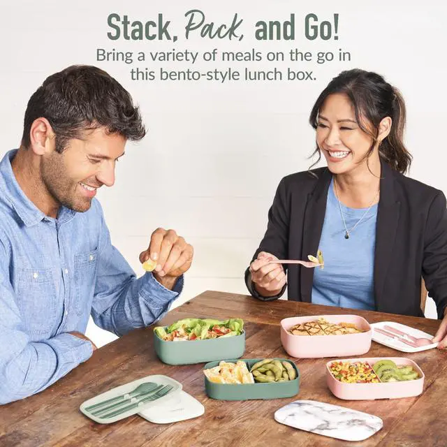 Alt view image 4 of 7 - Classic Stackable 3-Compartment Adult Bento-Style Lunch Box