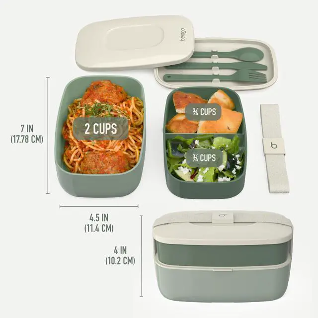 Alt view image 6 of 7 - Classic Stackable 3-Compartment Adult Bento-Style Lunch Box