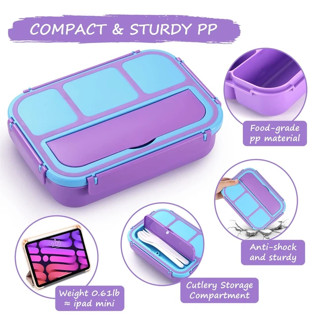 Alt view image 4 of 7 - Bento Lunch Box for Kids Girls Boys, Toddler Kids Lunch Boxes for School, Lunch Containers for Adults with 4 Compartments, Sauce Container, Utensils, Food Picks and Muffin Cups, Purple