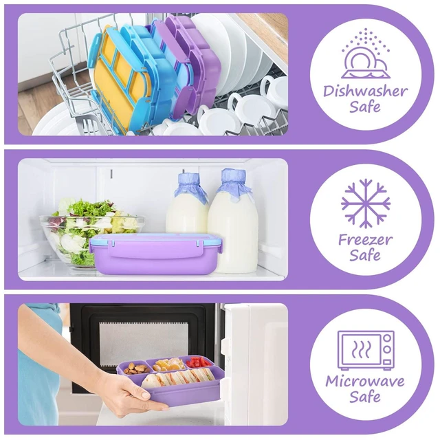 Alt view image 6 of 7 - Bento Lunch Box for Kids Girls Boys, Toddler Kids Lunch Boxes for School, Lunch Containers for Adults with 4 Compartments, Sauce Container, Utensils, Food Picks and Muffin Cups, Purple