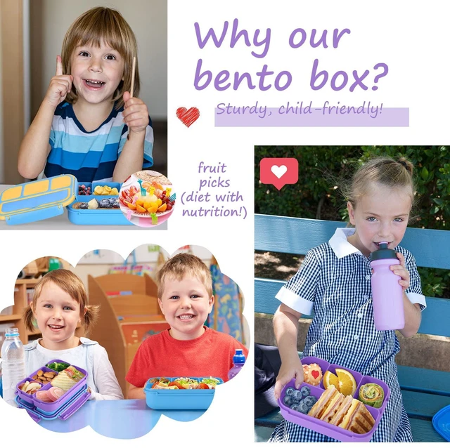 Alt view image 7 of 7 - Bento Lunch Box for Kids Girls Boys, Toddler Kids Lunch Boxes for School, Lunch Containers for Adults with 4 Compartments, Sauce Container, Utensils, Food Picks and Muffin Cups, Purple