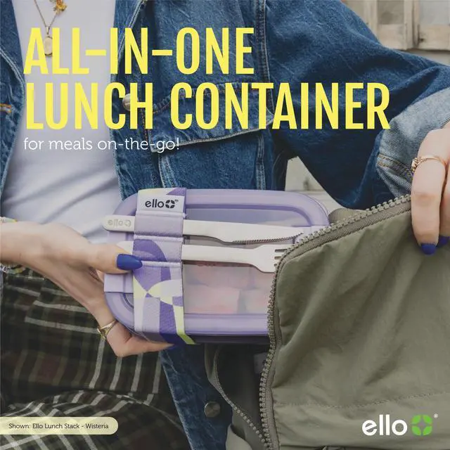 Alt view image 6 of 6 - 2-Pack Bento Box Lunch Stack Plastic Food Storage Container | Leak-Proof Locking Plastic Lids | Silicone Base | BPA-Free | Freezer Microwave and Dishwasher Safe | Wisteria