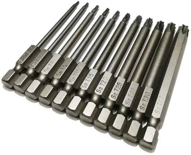 Alt view image 3 of 4 - Security Torx Bit 11 Pieces 1/4 Inch Hex Shank T6 T7 T8 T9 T10 T15 T20 T25 T27 T30 T40 3 Inch Length S2 Steel Torx Head Screwdriver Drill Set (11pcs 75mm Torx Head)
