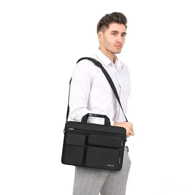 Alt view image 2 of 7 - Laptop Shoulder Bag 16 inch, 15-15.6 inch Computer Bag | Compatible with MacBook Pro 16 inch, HP, Dell, Lenovo with 2 Raised&1 Flapover&1 Horizontal Pocket&Handle&Belt, Black