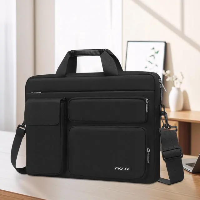 Alt view image 3 of 7 - Laptop Shoulder Bag 16 inch, 15-15.6 inch Computer Bag | Compatible with MacBook Pro 16 inch, HP, Dell, Lenovo with 2 Raised&1 Flapover&1 Horizontal Pocket&Handle&Belt, Black