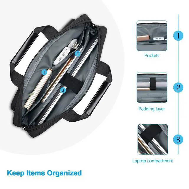 Alt view image 5 of 7 - Laptop Shoulder Bag 16 inch, 15-15.6 inch Computer Bag | Compatible with MacBook Pro 16 inch, HP, Dell, Lenovo with 2 Raised&1 Flapover&1 Horizontal Pocket&Handle&Belt, Black
