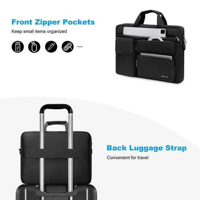 Alt view image 4 of 7 - Laptop Shoulder Bag 16 inch, 15-15.6 inch Computer Bag | Compatible with MacBook Pro 16 inch, HP, Dell, Lenovo with 2 Raised&1 Flapover&1 Horizontal Pocket&Handle&Belt, Black