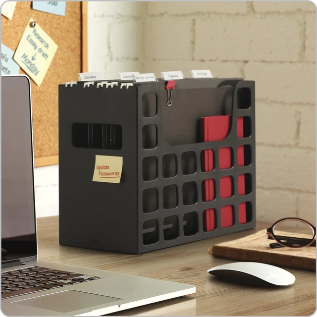 Alt view image 2 of 2 - Portable Desktop File, Document Holder for Home and Office, Plastic Organizer Box, Side Handles, Hanging File Folders, Tabs & Inserts, Letter Size, 9-1/2 x 12-3/16 x 6 Inches, Black (23013)