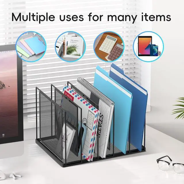 Alt view image 3 of 7 - File Organizer for Desk, 5-Section Vertical File Sorter, Paper Holder Organizer Standing Metal File Folder for Office Home Classroom, Black