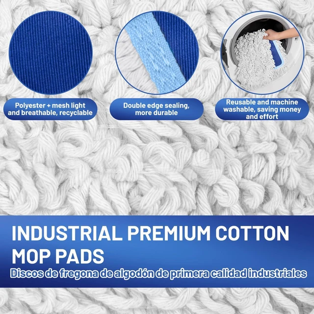Alt view image 7 of 7 - 36" Commercial Dust Mop: Dust Broom for Hardwood Floors Cleaning 2 Pcs Cotton Mop Pads, 59" Long Handle, Heavy Duty Frame, Industrial Professional Cleaning Supplies, Blue