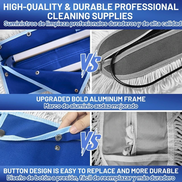Alt view image 4 of 7 - 36" Commercial Dust Mop: Dust Broom for Hardwood Floors Cleaning 2 Pcs Cotton Mop Pads, 59" Long Handle, Heavy Duty Frame, Industrial Professional Cleaning Supplies, Blue