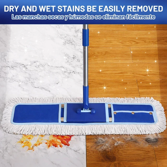 Alt view image 5 of 7 - 36" Commercial Dust Mop: Dust Broom for Hardwood Floors Cleaning 2 Pcs Cotton Mop Pads, 59" Long Handle, Heavy Duty Frame, Industrial Professional Cleaning Supplies, Blue