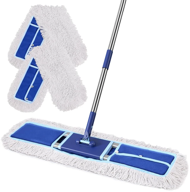 Main image of 36" Commercial Dust Mop: Dust Broom for Hardwood Floors Cleaning 2 Pcs Cotton Mop Pads, 59" Long Handle, Heavy Duty Frame, Industrial Professional Cleaning Supplies, Blue