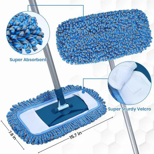 Alt view image 5 of 7 - Dust Mop for Hardwood Floors with 57" Long Handle Wet & Dry Mops for Catching Pet Hair and Dust Bunny Microfiber Dust Mops for Vinyl, Wood, Tile, Laminate Flooring