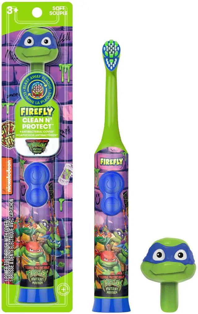 Main image of Clean N' Protect Teenage Mutant Ninja Turtles Power Toothbrush with 3D Character Cover, Soft Bristles, Battery Included, Ages 3+, 1+1