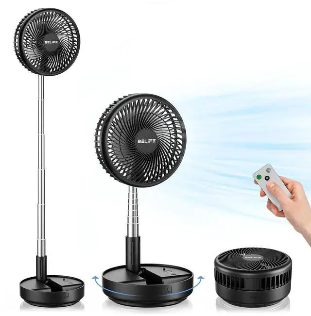 Main image of X8 Portable Fan, 7200mAh Battery Powered Rechargeable, Oscillating USB Desk Floor Fan with Remote, Foldable Telescopic Fan for Home Bedroom Sleeping Office Camping Travel, 7.7" (Black)