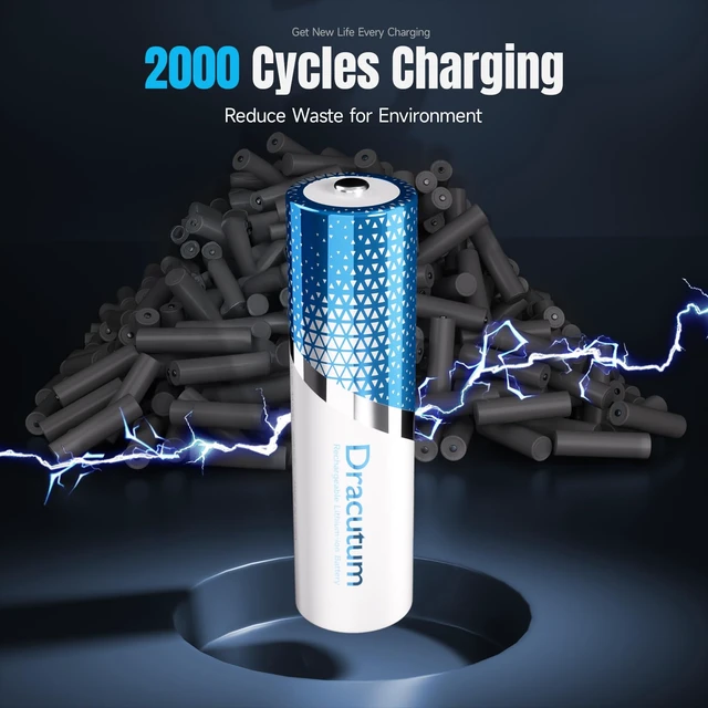 Alt view image 4 of 7 - Rechargeable AA Lithium Batteries with Charger 8-Pack 3600mWh 1.5V Double A Battery, 2000 Recharge Cycles, 3H Fast Charging for High-Drain Devices Blink Camera, Xbox Controller, Toys