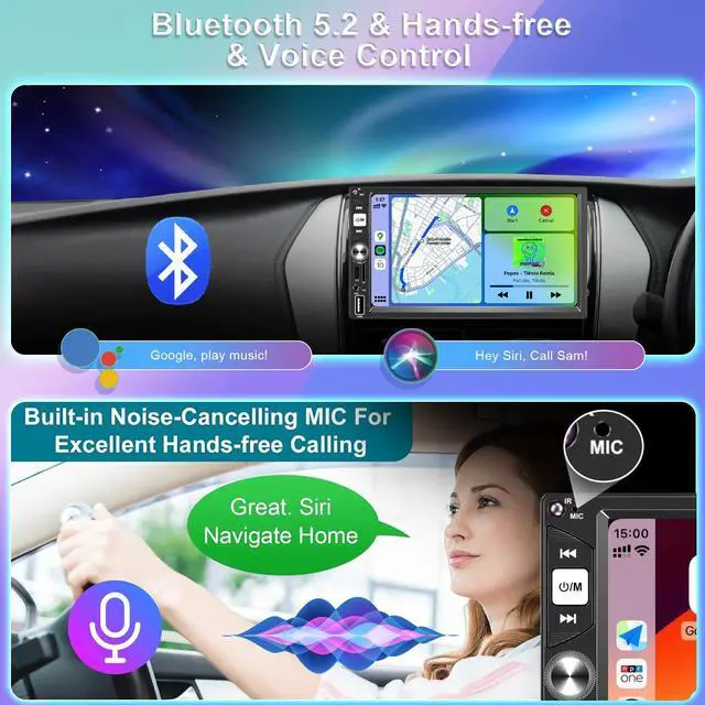 Alt view image 3 of 7 - 7 Inch Double Din Car Stereo Wireless Apple CarPlay Android Auto Radio | Bluetooth 5.2,IPS Touchscreen 1024*600, Backup Camera,FM,EQ Audio,Dual USB+Type-c Charging,Subwoord,Navigation,CarPlay MP5